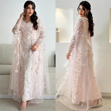 Pink Evening Dresses Applique Engagement A-line V-neck Long Sleeves Prom Gowns