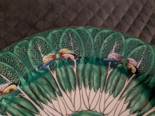 Vintage Chinese Hong Kong Cabbage Bok Choy Butterfly Plates 10.5" Set Of 2 - Afbeelding 7 van 17