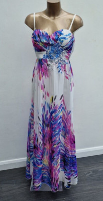 59,99 £ NEU Damen Quiz weiß Print Maxi lang Chiffon Sommer Urlaub Kleid 8