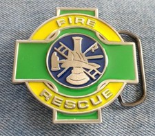 FIRE RESCUE GREEN YELLOW SHIELD FIRST RESPONDER OCCUPATIONAL BELT BUCKLE USA