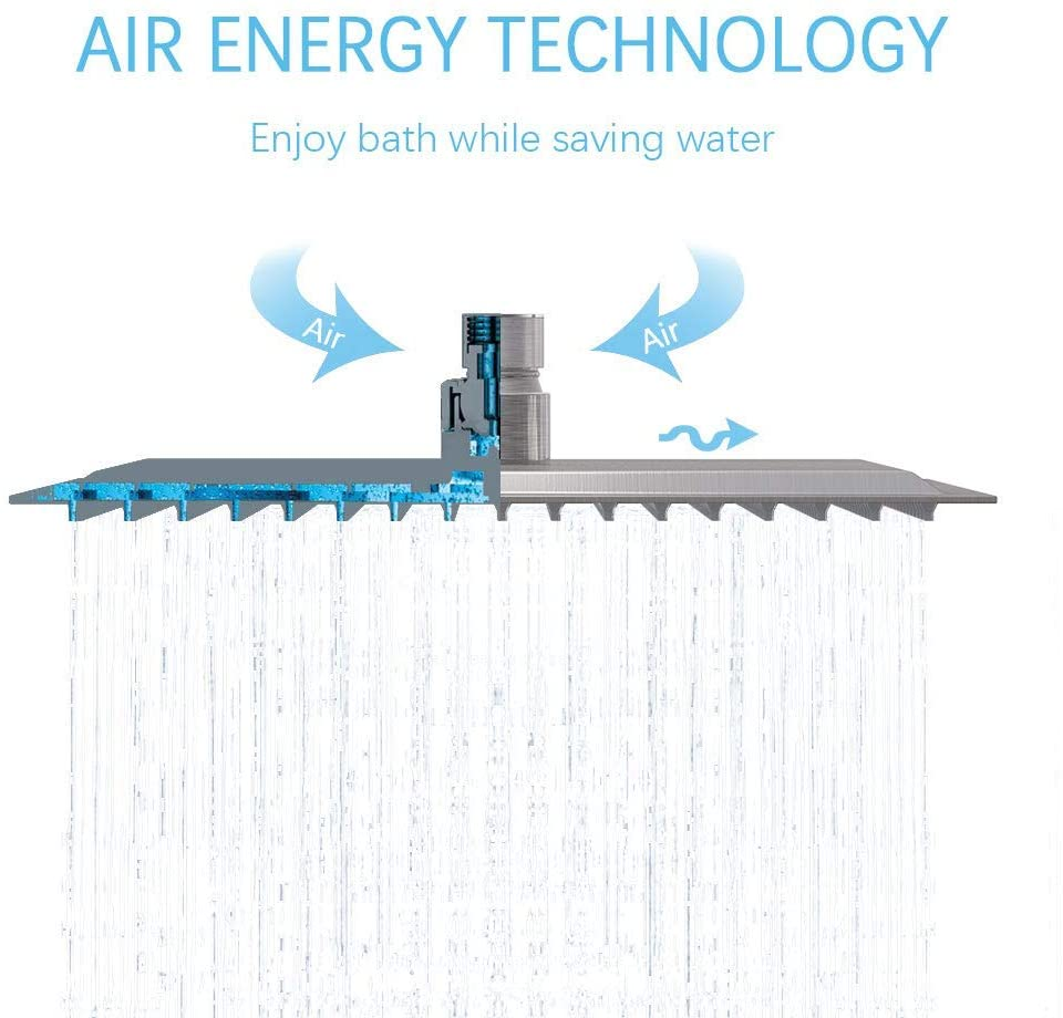 Derpras 16 Inch Square Rain Shower Head, 304 Stainless Steel, Ultra