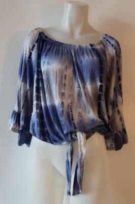 NWT Womens Vava By Joy Han Blue Tie Dye Bamboo Print Harriet Blouse Top L *