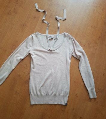 Damen Strickpullover  S Koucla Rosa glänzender Ausschnitt Pullover Langarshirt 
