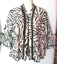 WOMEN'S CHICO'S WHITE AND BLACK ANIMAL PRINT LINEN BLEND OPEN JACKET SIZE 2 L