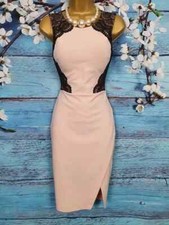Kardashian Kollection for LIPSY Beige/Black Slit Lace Bodycon Dress Size 8 EU 34