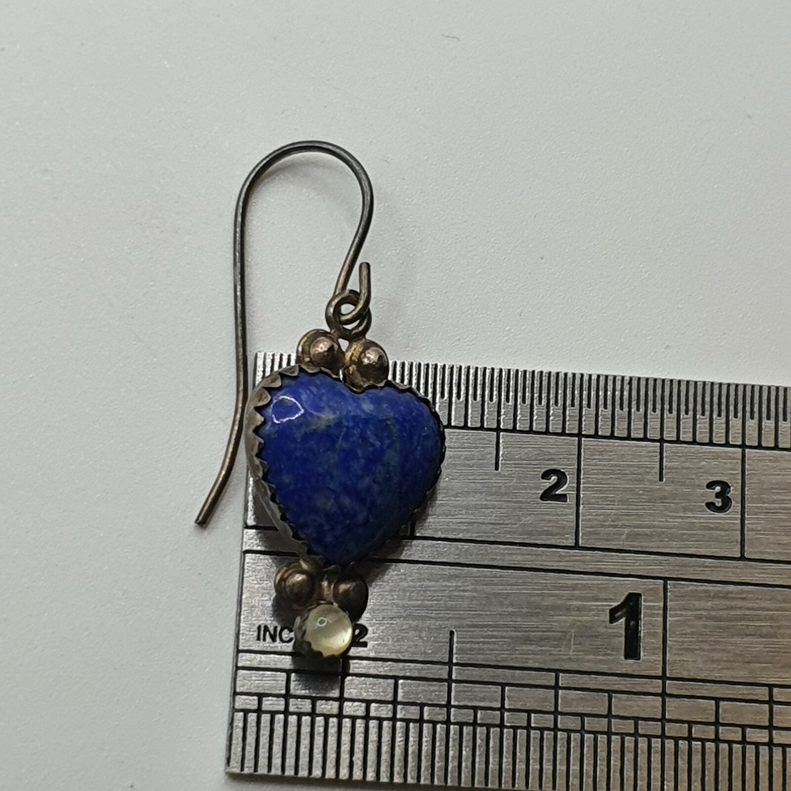Photo 8 of Quoc Turquoise Sterling Silver Lapis Lazuli Heart Earrings Southwest E10