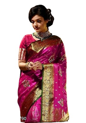 Banarasi Satin Silk Saree With Embroidered Design and Zari Work.
