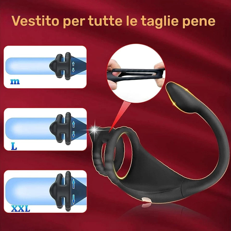 Dildo per prostata con anello fallico pene vibrante in silicone vibratore anale - Immagine 4 di 4
