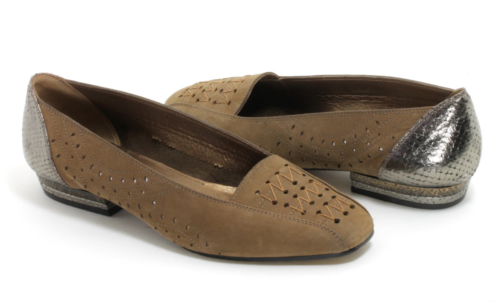 Zapatos de salón vintage elegantes para mujer de cuero metálico plateado Piet...