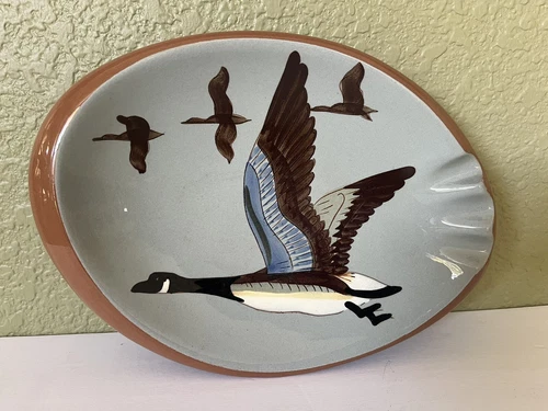 Vintage MCM Stangl Pottery Canada Goose Hand Painted Oval Ashtray Cigar Tray 11”