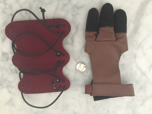 NOS ARCHERY NEW LEATHER ARM GUARD SHOOTING GLOVE ADULT M RARE USA BOW SHOOTING A - Picture 8 of 8