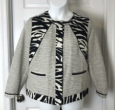 Chico's Career Wear Jacket Womens 2 Size Large Zebra Print Accents Snap Front