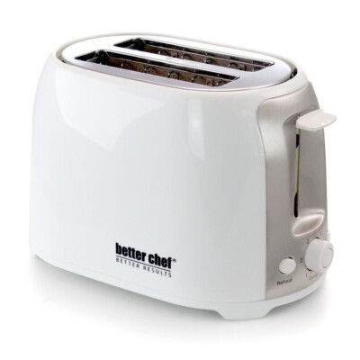 Better Chef Cool Touch Wide-Slot Toaster White w Reheat & Defrost IM-225W
