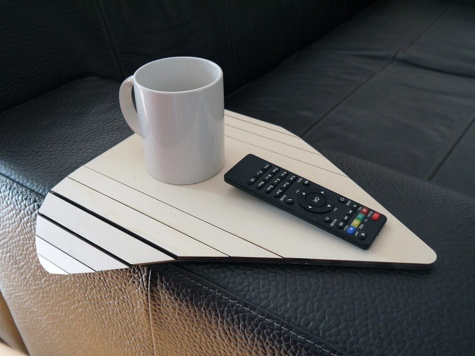 Wooden Flexible Triangular Sofa Table for Armrest - Turquoise Slinky  Couch Tray - Image 4 of 4