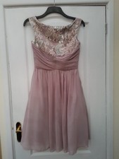 LITTLE MISTRESS NUDE PINK STUNNING EMBELLISHED FLORAL SEQUIN FLOATY PROM DRESS 