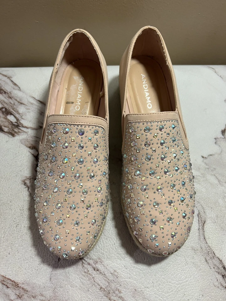 Zapatos Mujer Andiamo Rubor Rosa Alpargata Plataforma Adornado Sin Cordones Talla 8 Foto 2 de 4