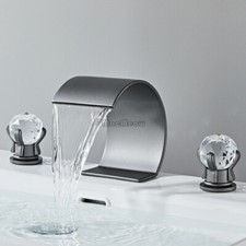 Bathroom Double Crystal Handle 3 Hole Wash Basin Faucet Waterfall Sink Mixer Tap