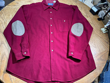 VTG Pendleton Lobo Red Flannel Shirt - Men's XL Wool USA - Elbow Patches