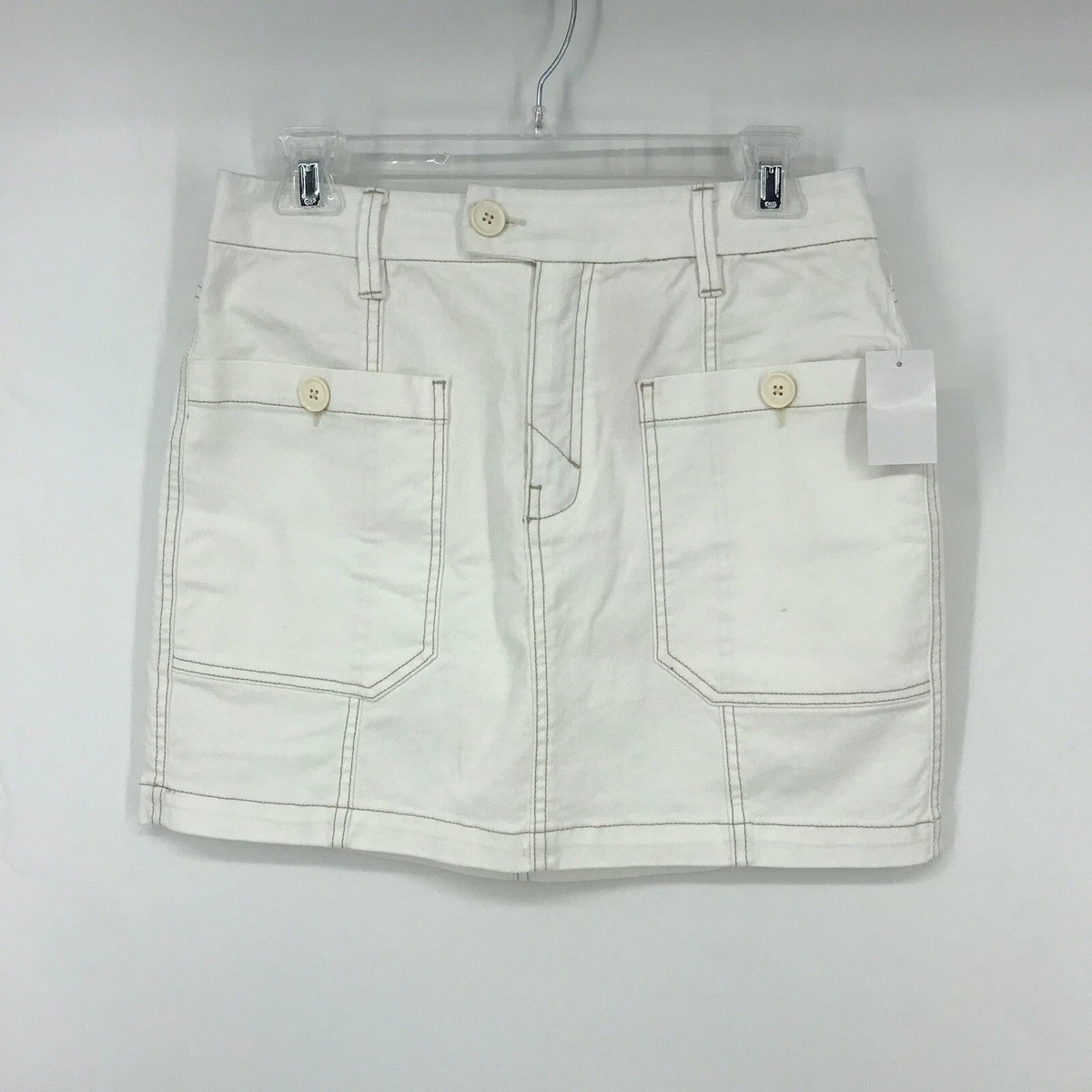 Unpublished Womens White Denim Skirt Brown Stitching Size 6 28