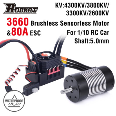 Rocket 3660 Waterproof Brushless Sensorloser Motor mit 80A ESC für 1/10 RC Car