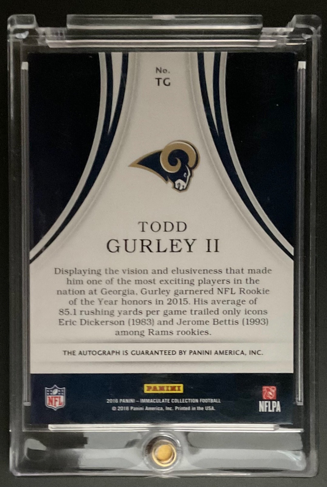 2016 Panini Immaculate Todd Gurley II # TG Eye Black 28/99 Auto view 2