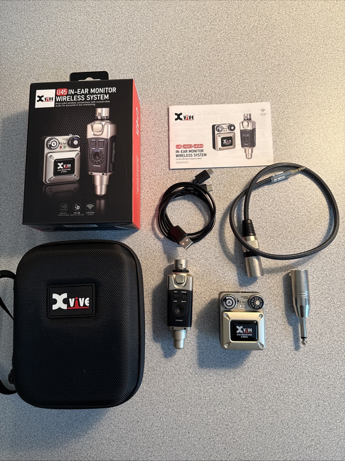 Xvive U45 In Ear Wireless System (5.8GHz) with Hard Case and cables!