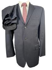 DKNY Mens Charcoal Gray Wool BLUE PINSTRIPE 2 Piece Suit 38R Jacket 34x29 Pant