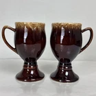 (2) Vtg Hull 10oz Brown Drip Glaze Goblet Style Cups USA coffee retro grandmugs