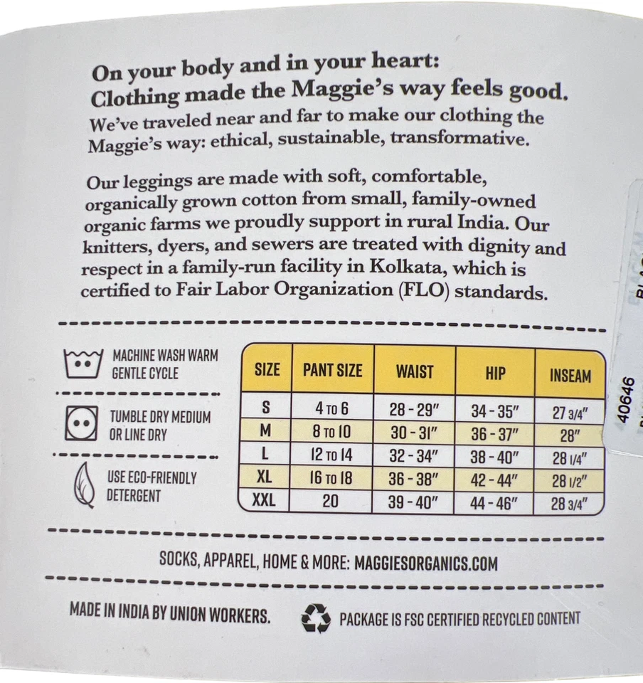 Maggies Organics Women’s Black Cotton Side Pocket Leggings - M - Image 4 of 4