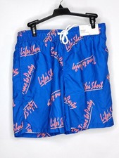 NWT Arizona Swimming Trunk Color Blue/Words Elastic Drawstring Waist Back Pocket
