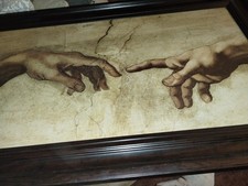 Framed Michelangelo The Creation of Adam Hands Print, Horizontal Beige Brown