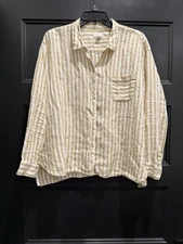 J Jill Love Linen PL Striped Long Sleeve Button Up