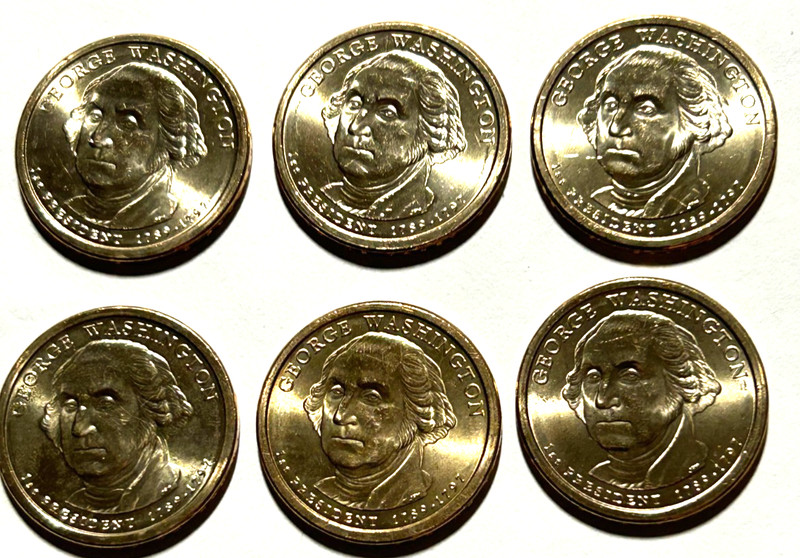 SIX (6) 2007-P $1 George Washington Presidential Dollars - FAST FREE SHIPPING