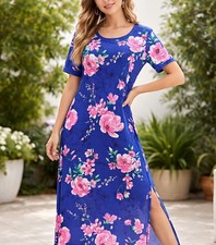 G.I.L.I. Maxi Dress Mumu Women's MP Island Hawaiian Island Resort Wear Blue