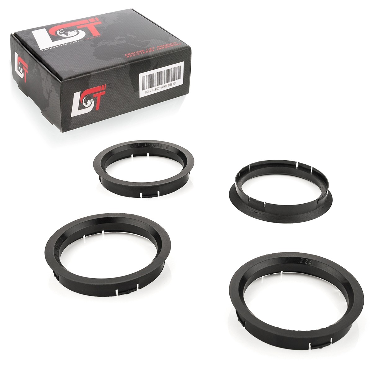 4x centering rings spacers black aluminum wheels Ø 76.0 mm - Ø 66.6 mm for Lexus