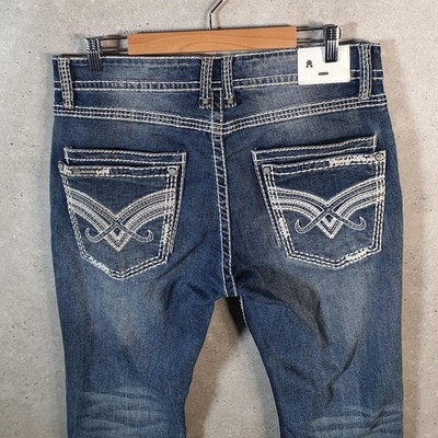 Vintage Answer Me Denim Straight Y2K Hip Hop Jeans Herren W36 L32 Blau