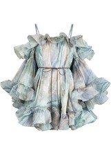 Zimmermann Illuminate Flounce ruffle silk mini dress Blue Agate Sz 1 US 6 Medium