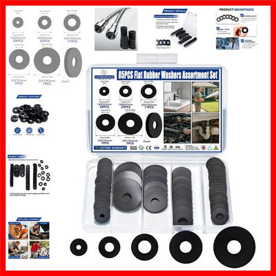 #ad 85Pcs Flat Rubber Washers Assortment Kit16 18 20 25 30mm Black WasherVibrat... $10.79