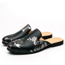 Fashion Mens Slip On Flats Loafers Slippers Mules Printed Floral Clubwear Casual