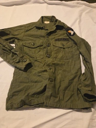 VTG 70's Vietnam War OG 107 Sateen Cotton Button Shirt Army Green Small Military