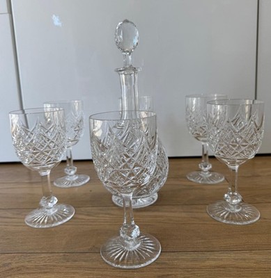 Baccarat ''Lagny'' Kristall Set 6 große Wasserkelche & passende runde Karaffe 