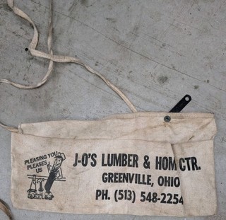 Vintage 1940s 50s Nail Apron J O's Lumber Greenville Ohio Hardware Store