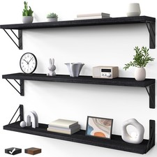 Wall Mounted Floating Shelves 36in Black Wood Set of 3 FSS5V177 BAYKA Shelf
