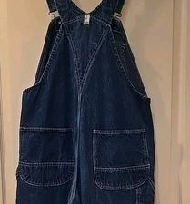 Vtg KEY Imperial Dark Denim Farmer Hipster Bib Overalls, Size 50x30, Distressed