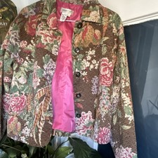 Coldwater Creek Women's Floral Tapestry Button-Front Collared Lined Jacket L