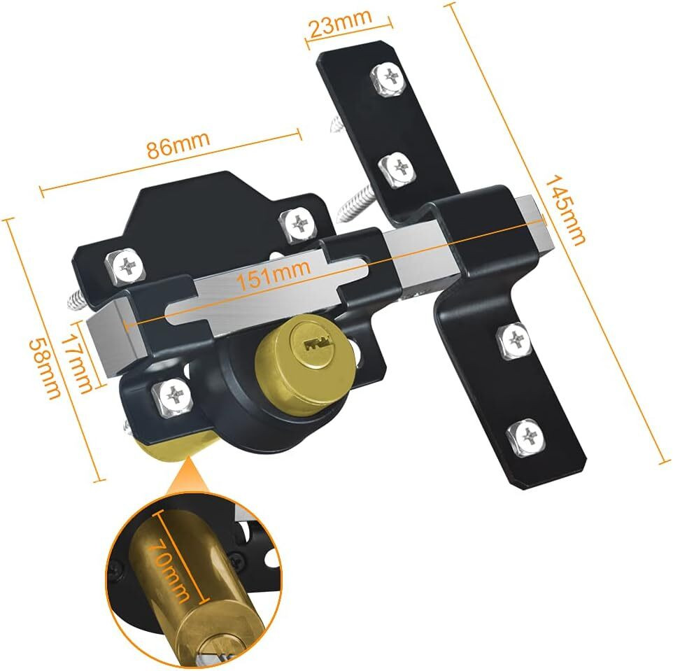 Barn Door Lock, 70Mm, Fence Gate Lock, Double Sided Gate Latch, Door Lock for Wo