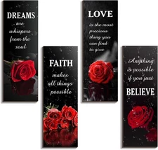 4 Pcs Red Bathroom Decor Rose Wooden Wall Inspirational 