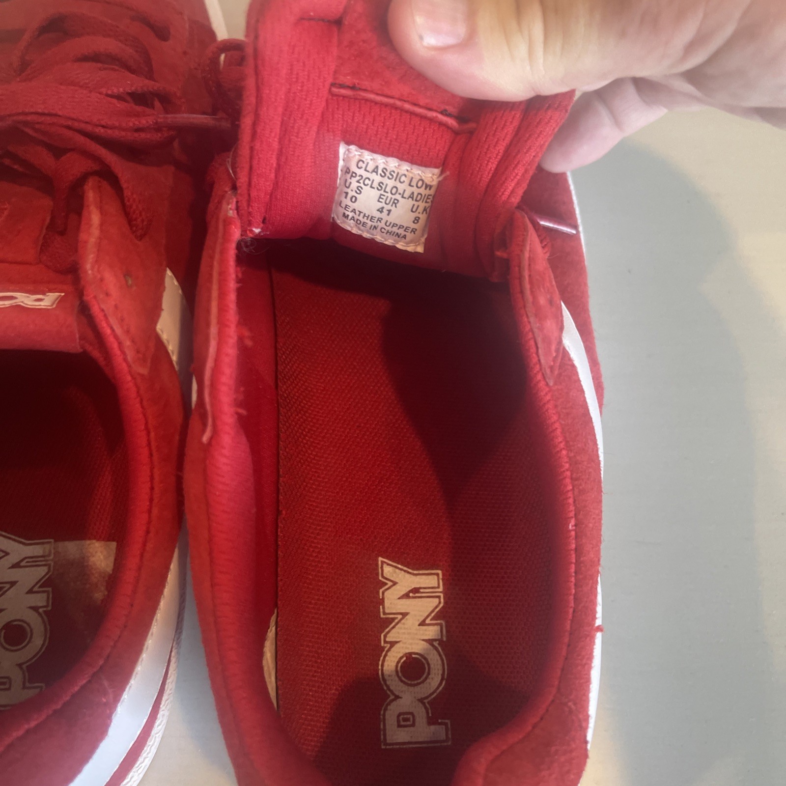 PONY scarpe basse classiche uomo taglia 10 o donna sneakers rosso bianco righe PULITE?