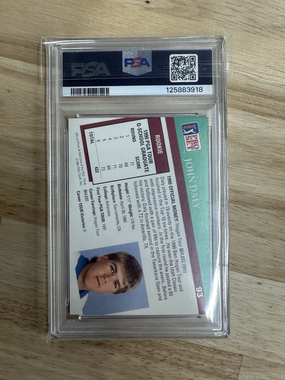 John Daly Signed 1991 Pro Set Rookie Card PSA Auto Bold Golf Legend