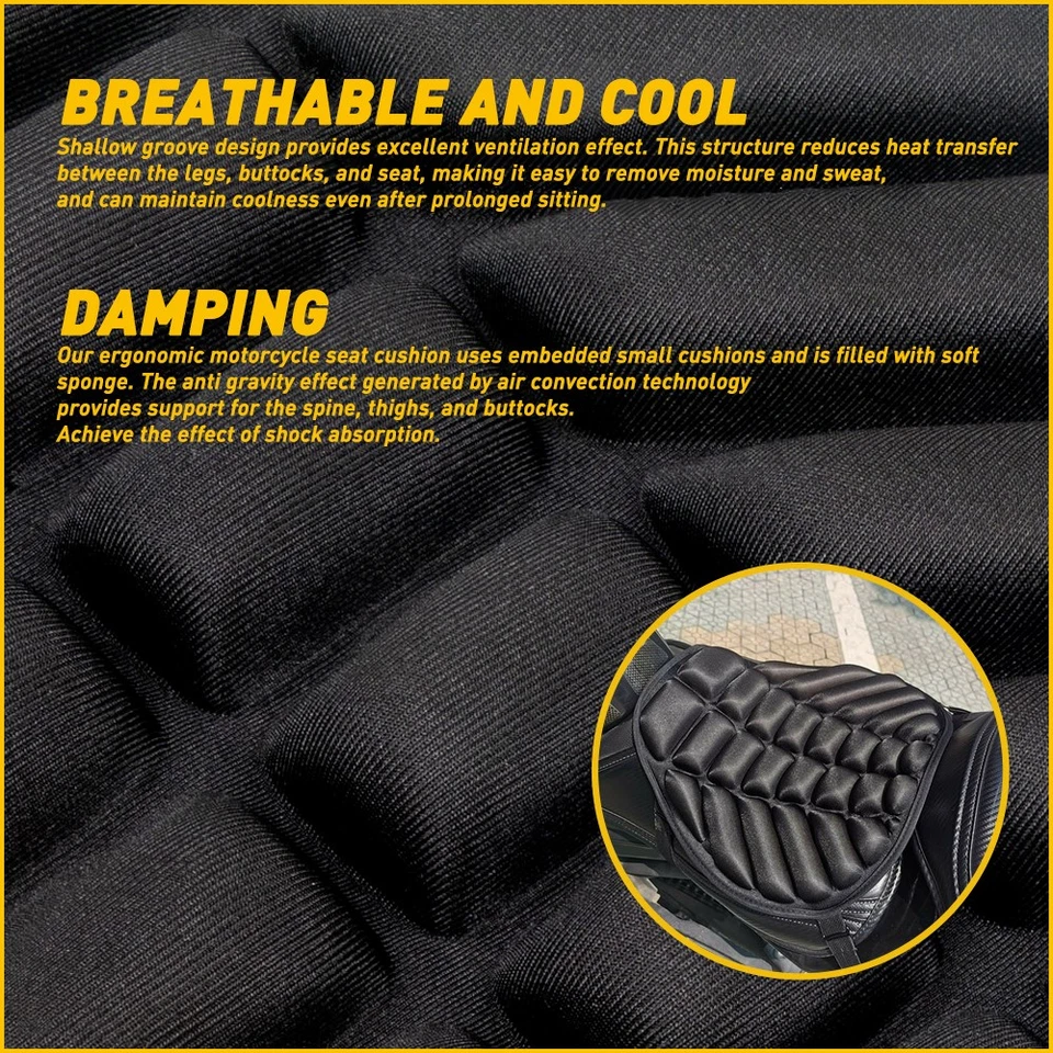 Motorcycle Gel Seat Cushion Comfort Pillow Pad Cover Pressure Relief Anti-slip - Image 3 of 4